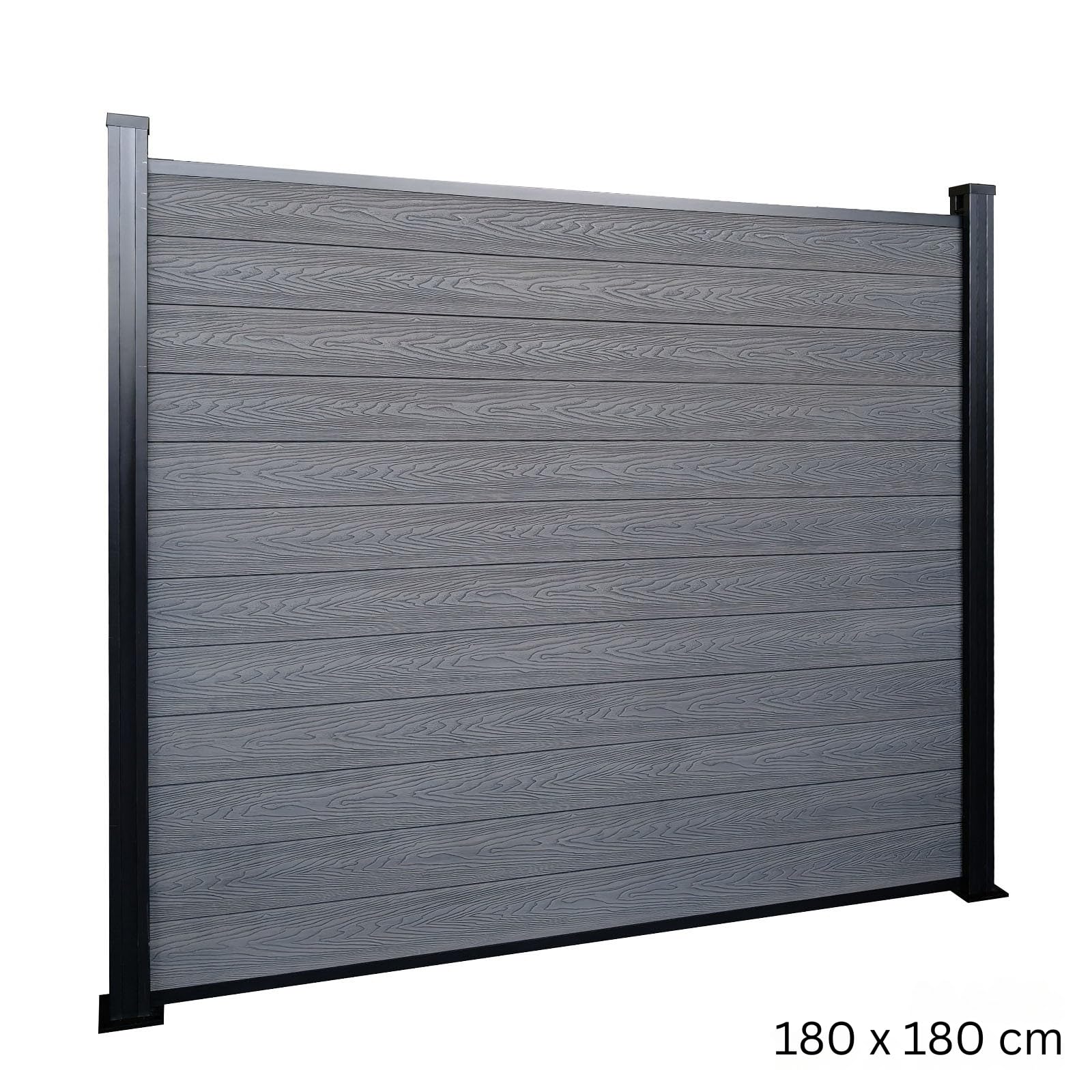 KARAT Clôture de Jardin en WPC résistant aux UV Gel Pluie Neige - Brise-Vue avec poteaux en Aluminium - Kit Complet Montage Facile - Enclos Jardin Terrasse Garage (Ash Gris, 180x180 cm)