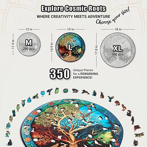 Miniatura 6 de LEOGOR Rompecabezas grande de madera para adultos, árbol de la vida, (350 piezas, 14.9 x 15 pulgadas), diseño redondo inspirado en la naturaleza,