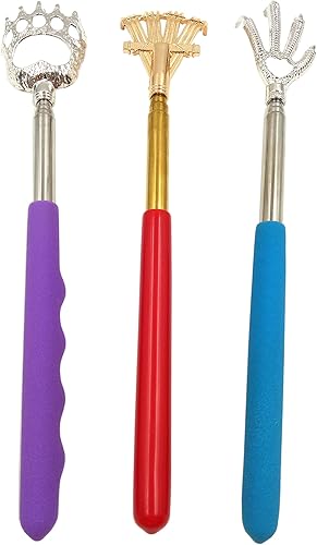 Qaoquda Rascador telescópico de espalda, 3 piezas de garra de oso, rastrillo de garra de águila rascador de espalda de metal, masajeador de mano con