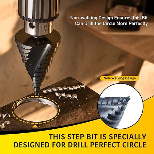 Miniatura 3 de Broca escalonada de 12 tamaños, brocas de acero de alta velocidad negras de 14 a 2-38 pulgadas para corte de agujeros de chapa, Sprial Unibit extra