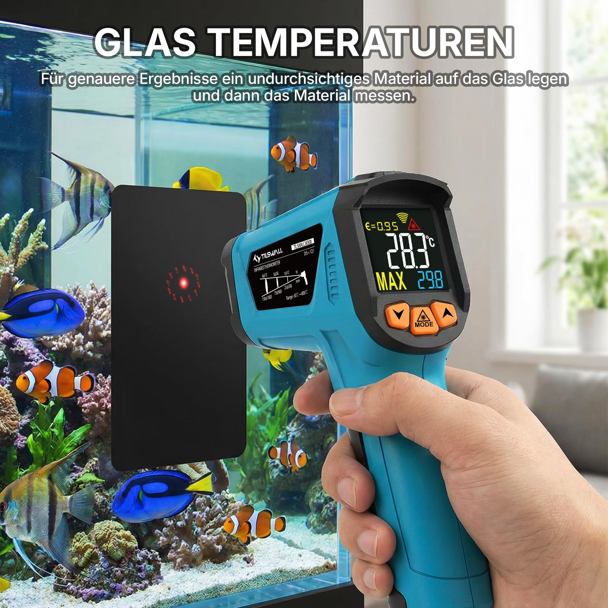 Tilswall Infrarot Thermometer(nicht für Menschen) -50°C bis 800°C IR Digital Laser Temperaturmessgerät mit Kochen LCD Display für Kochen/Barbecue/Pizza Oven/Gefrierschrank/Industrie-W300