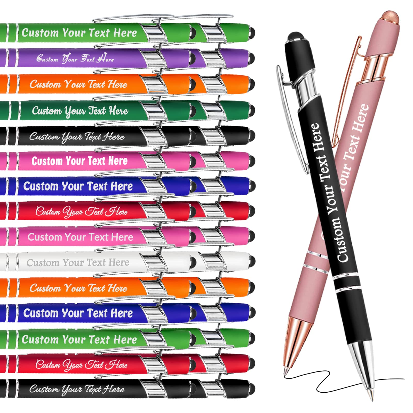 Personalised Pens Bulk Custom Pens with Logo Name 30 Pack Free Engraved Stylus Ballpoint Pens Customised Retractable Pen Message Text Gift for Men Women Black Ink Business Graduation Birthday Rose Red