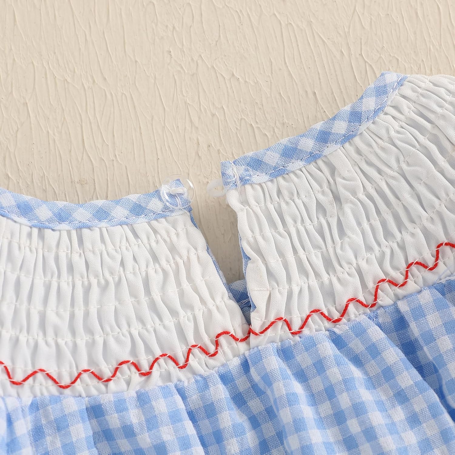 Baby Girl Smocked Western Romper Short Sleeve Bubble Rompers Summer Clothes Plaid Print Embroidery Bow Bodysuit Tops - Image 5