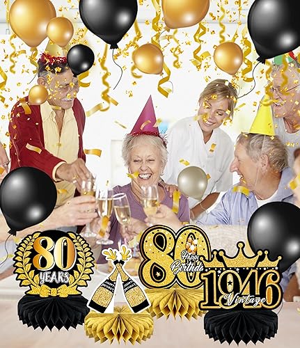Miniatura 3 de 9 piezas de decoración de cumpleaños número 80 para hombres y mujeres, centros de mesa de 80 cumpleaños de 80 años, decoración de fiesta