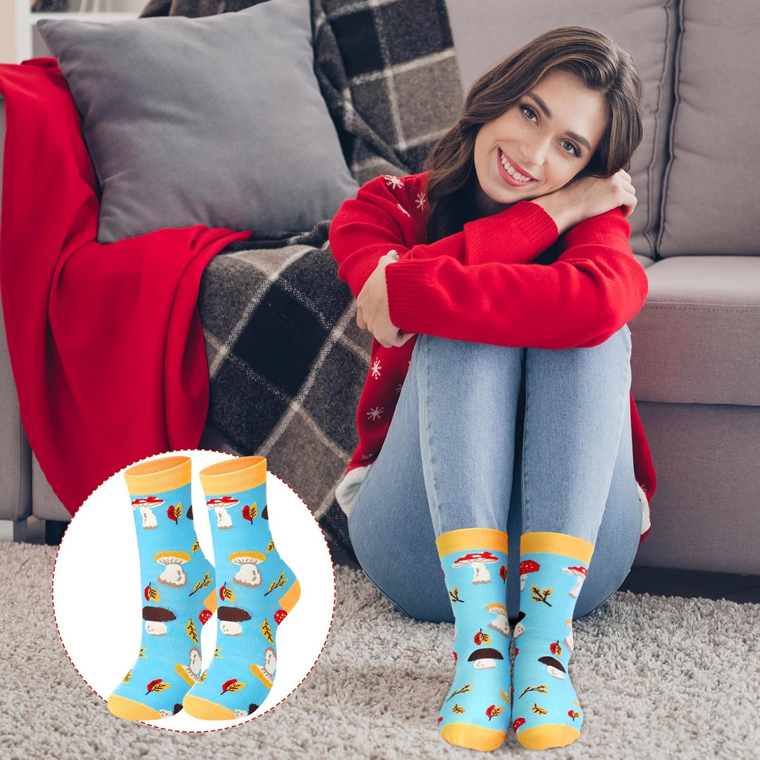 12 Pairs Funny Mushroom Socks Funny Novelty Crew Socks Gifts for Nature Mushroom Lovers Gift Mushroom Stuff Christmas Gifts for Women Men - Image 2