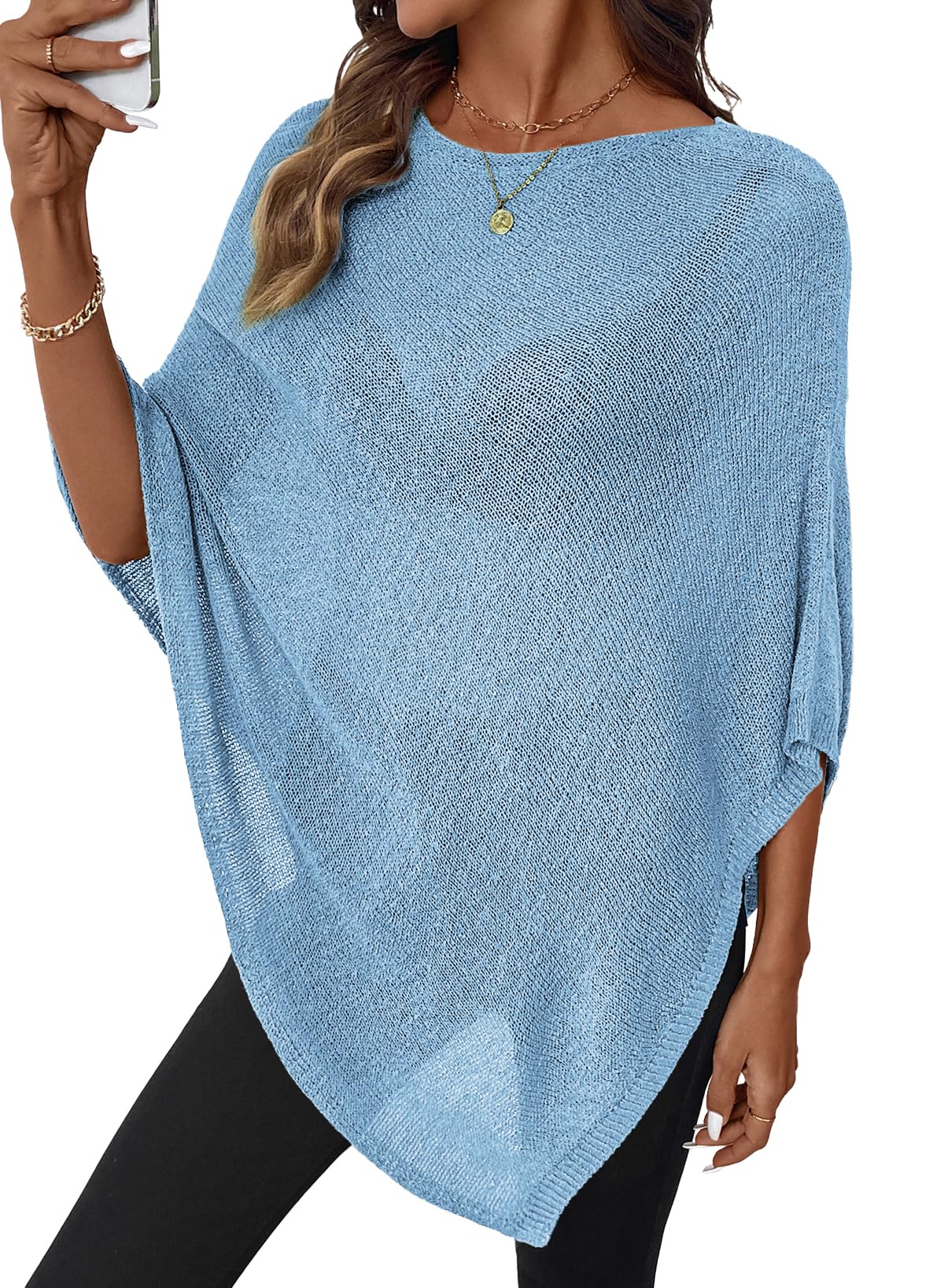 SHEWIN Womens Sheer Knit Poncho Crochet Summer Tops See Through Mesh Spring Sweaters Beach Cover Ups for Women 2026 — view 7