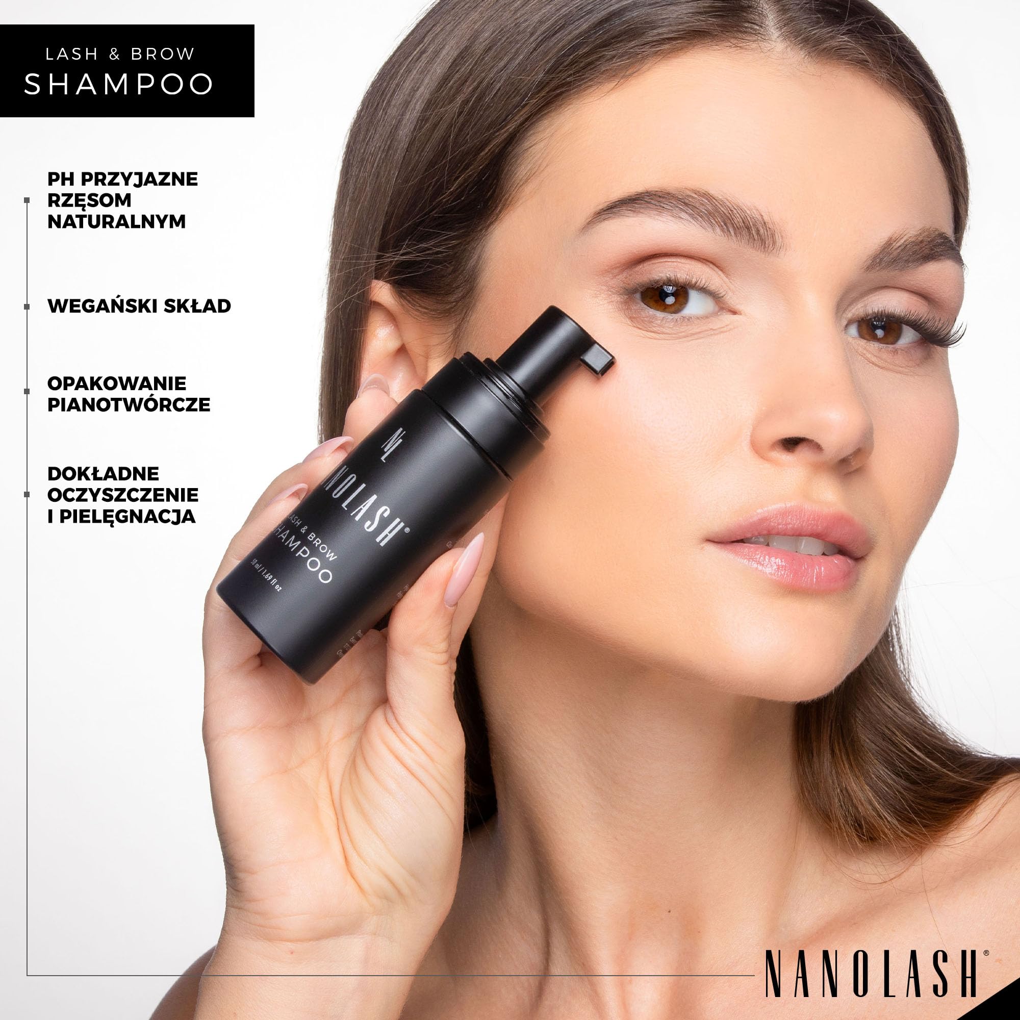 Szampon do rzęs i brwi Nanolash 50 ml - oczyszczający szampon do rzęs i brwi, pianka do mycia rzęs i brwi, szampon do przedłużania rzęs