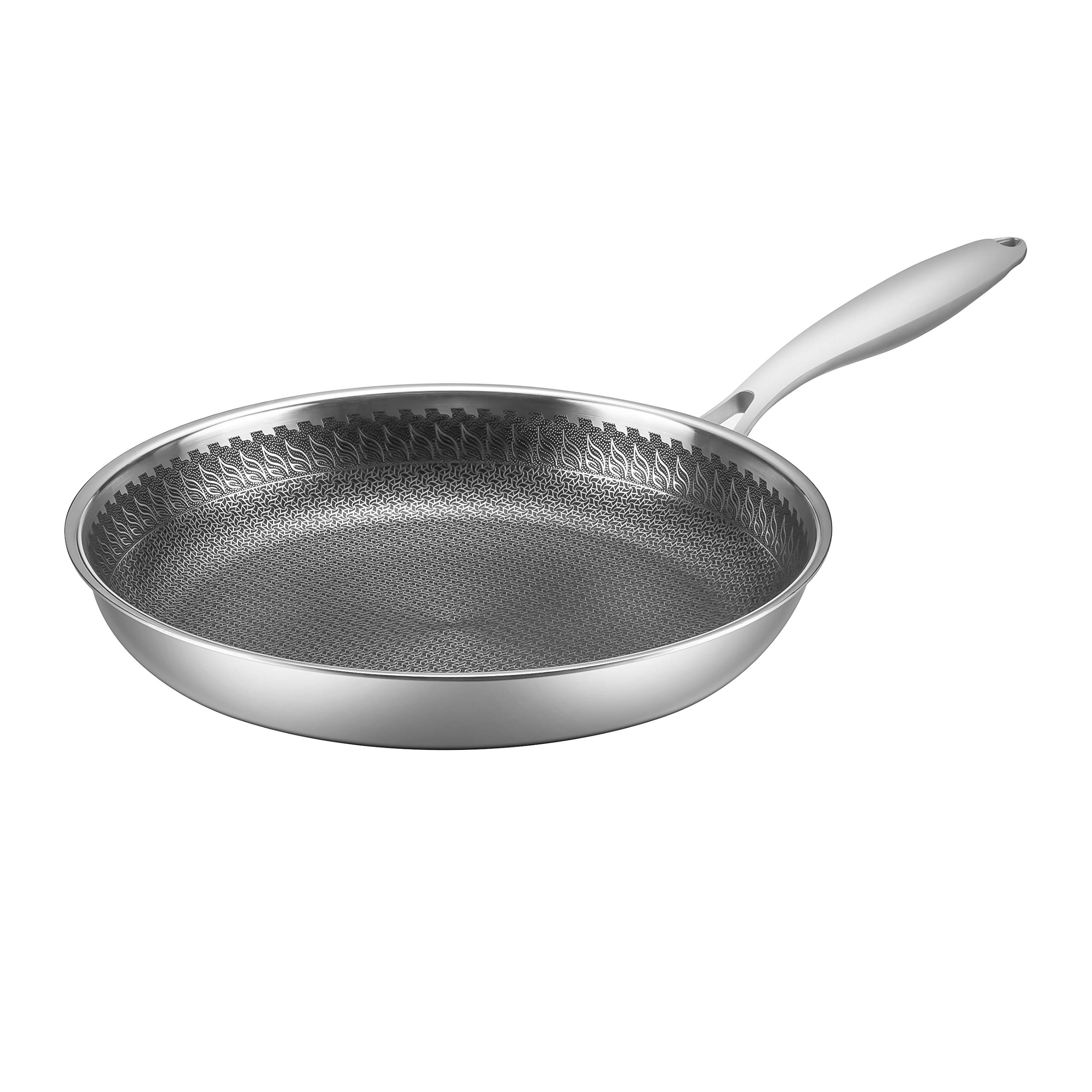 WINSDOM Stainless Steel 11 inch/28cm Frying Pans, Induction Skillet for Frying, Browning, Roasting, Anti-Scratch Texture Designed, Oven Safe, Dishwasher Safe