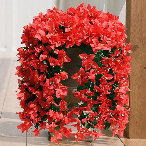 2 PCS Bougainvillea Artificial Faux Flowers Plants for Outdoor Outside