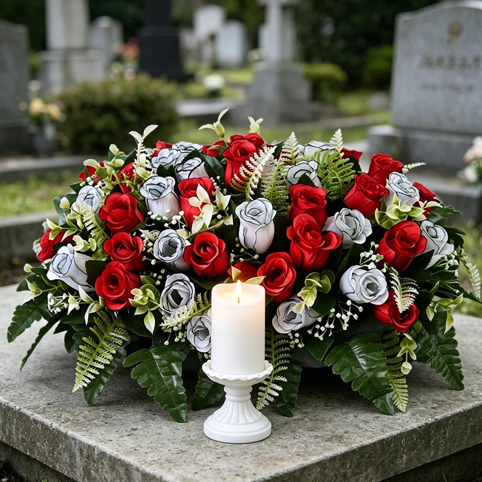 Générique Fleurs De Cimetière Roses artificielles mémorial | Fleurs Artificielles Commémoratives Décor De Tombe Pour Pierre Tombale Tombe Cimetière Couronnes Funéraires Jardin Patio