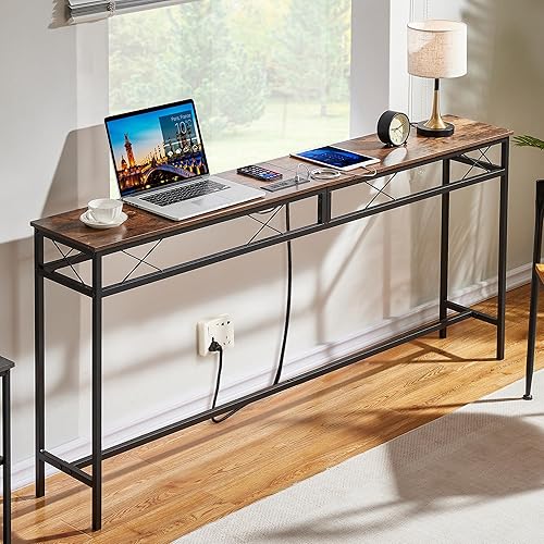 Miniatura 44 de VECELO Mesa estrecha de 39.4 pulgadas para sofá/consola con estación de carga, toma de corriente y puertos USB, para entrada, sala de estar,