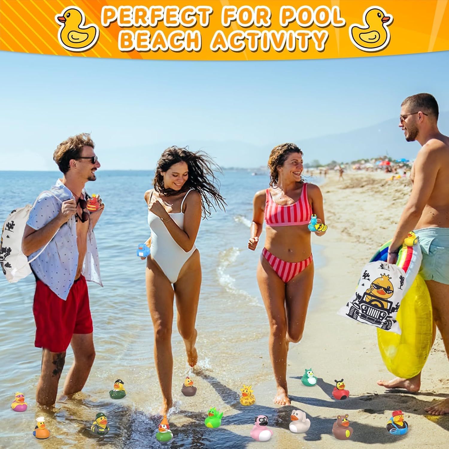 51 Pcs Jeep Ducks for Ducking,50 Rubber Ducks+1 Duck Bag+50 Tags Cards+50 Rubber Bands, Toddler Baby Party Favors - Image 8