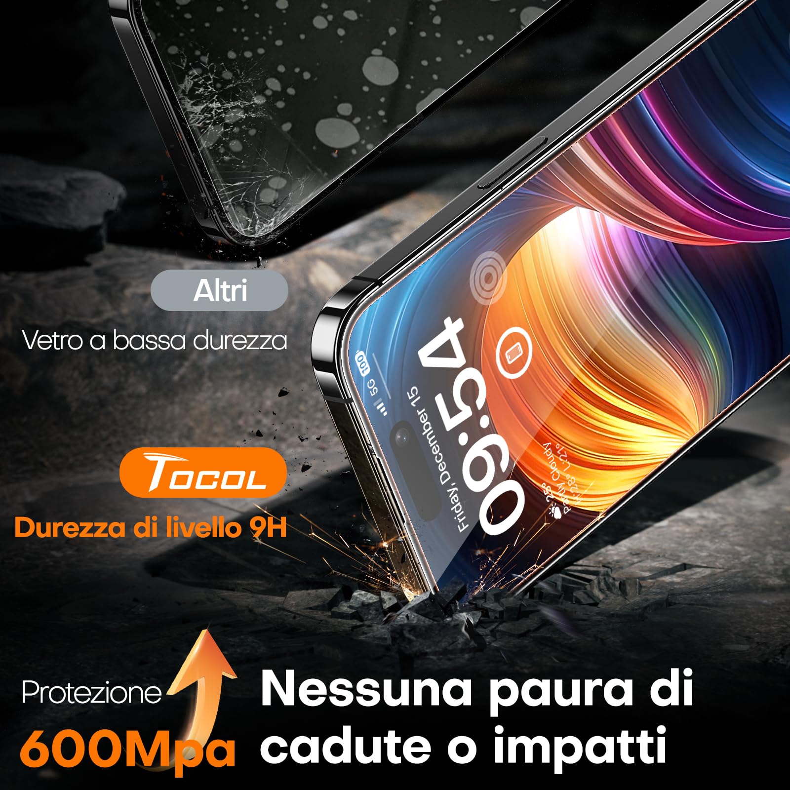 TOCOL Pellicola Protettiva per iPhone 16 6,1 Pollici, Rimozione Automatica Della Polvere, Installazione Rapida, Copertura Completa, Senza Bolle, Durezza 9H Vetro, 2 Pezzi