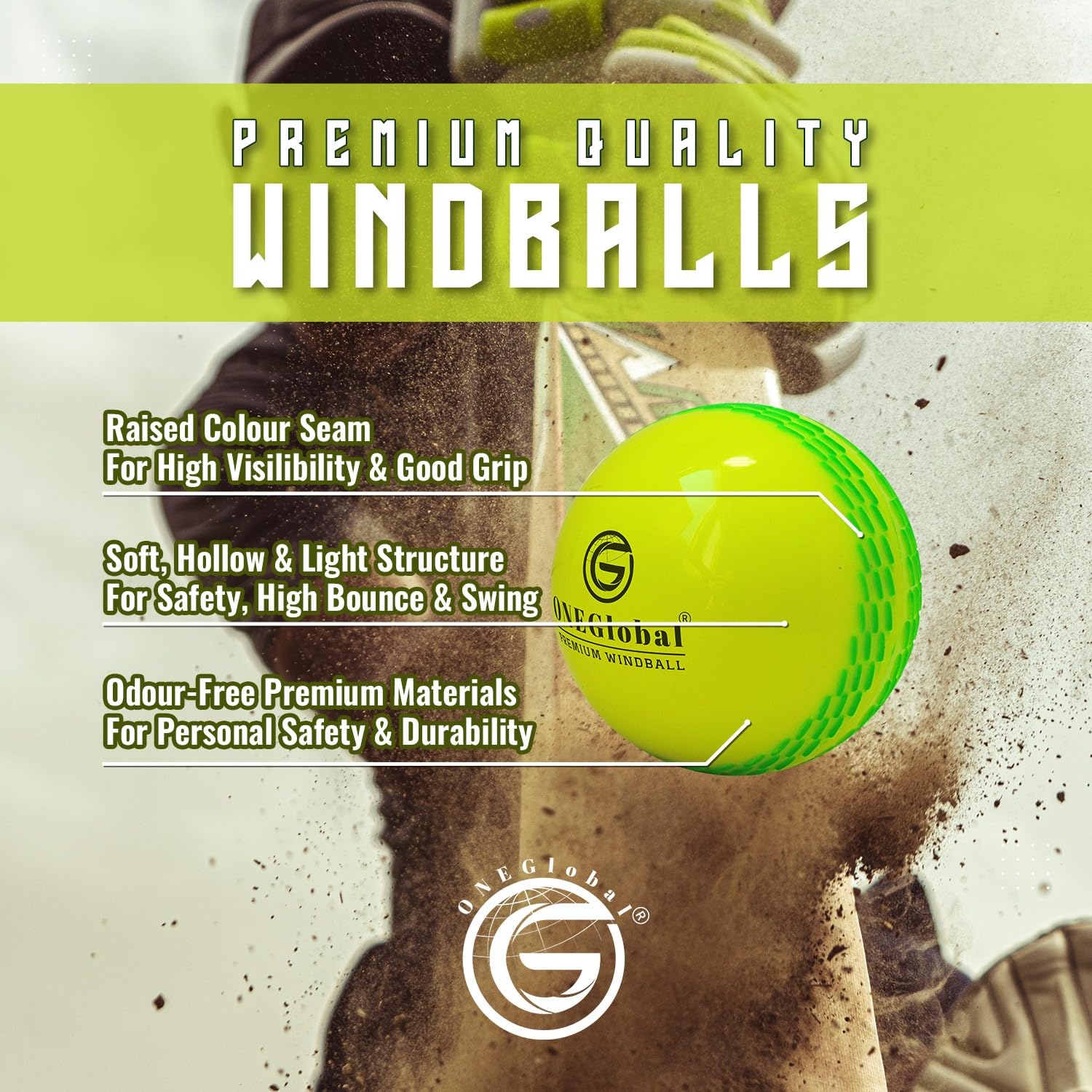 ONEGlobal Premium Windball Soft Cricket Ball, 6-FLUORO YELLOW, Standard - Image 3