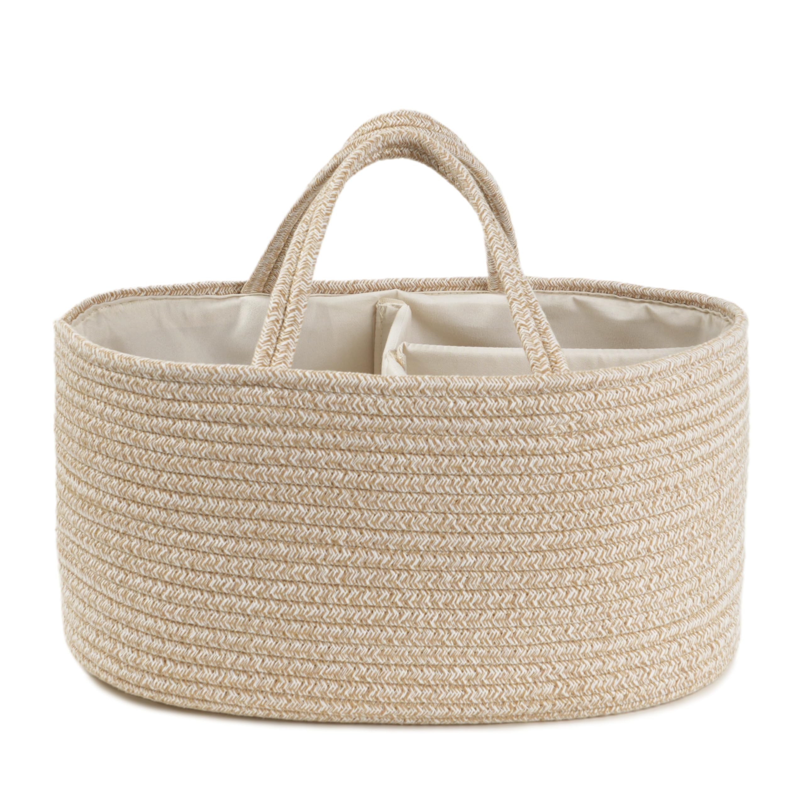 Kodomoore Nappy Caddy – Cotton Rope Baby Storage Basket for Newborn Essentials – Portable Organiser for Changing Table, Nursery or Car – Gift Basket for Baby Shower – Oatmeal, Large