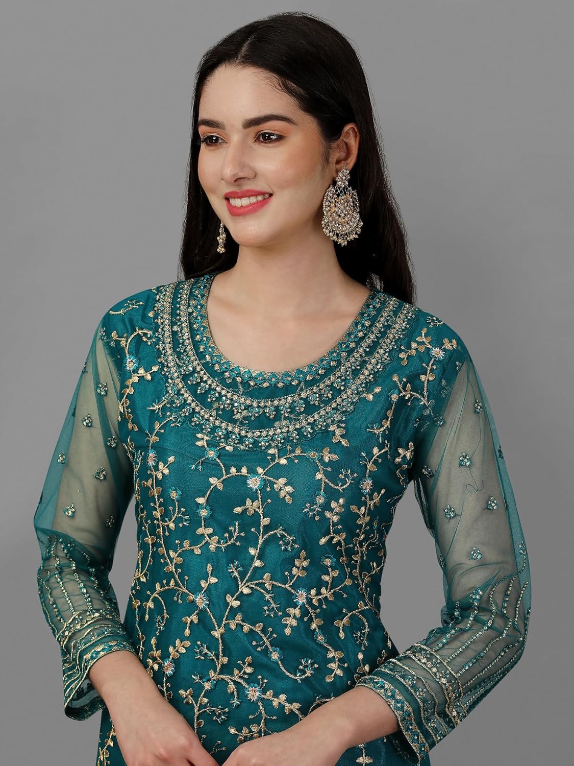 TRENDMALLS Women's Mono Net Kurta Lehenga Suit Set Indian Pakistani Ethnic Wear