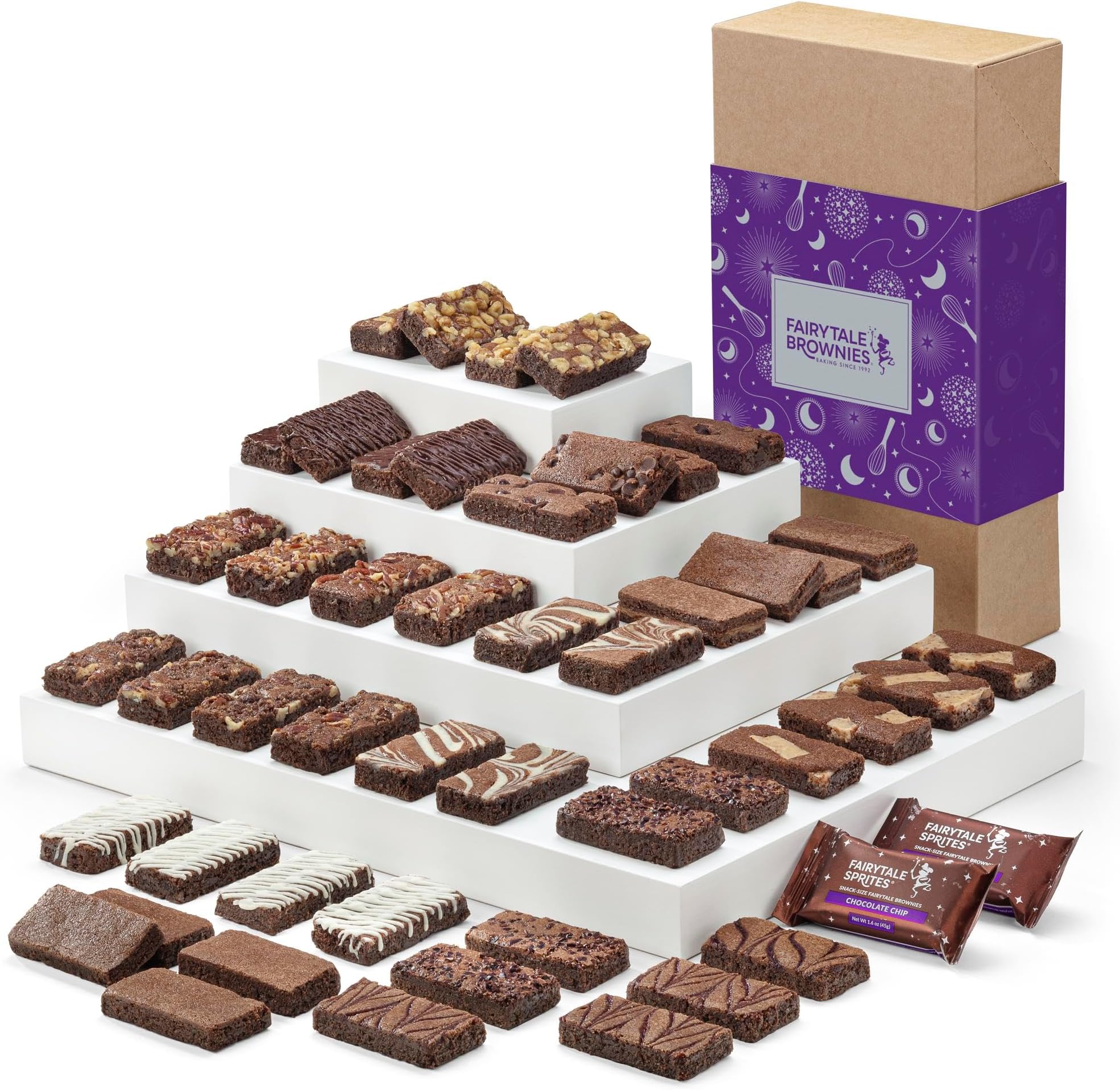 Fairytale Brownies Sprite 48 Individually Wrapped Gourmet Chocolate Food Gift Basket - 3 Inch x 1.5 Inch Snack-Size Brownies - 48 Pieces - Item LF248