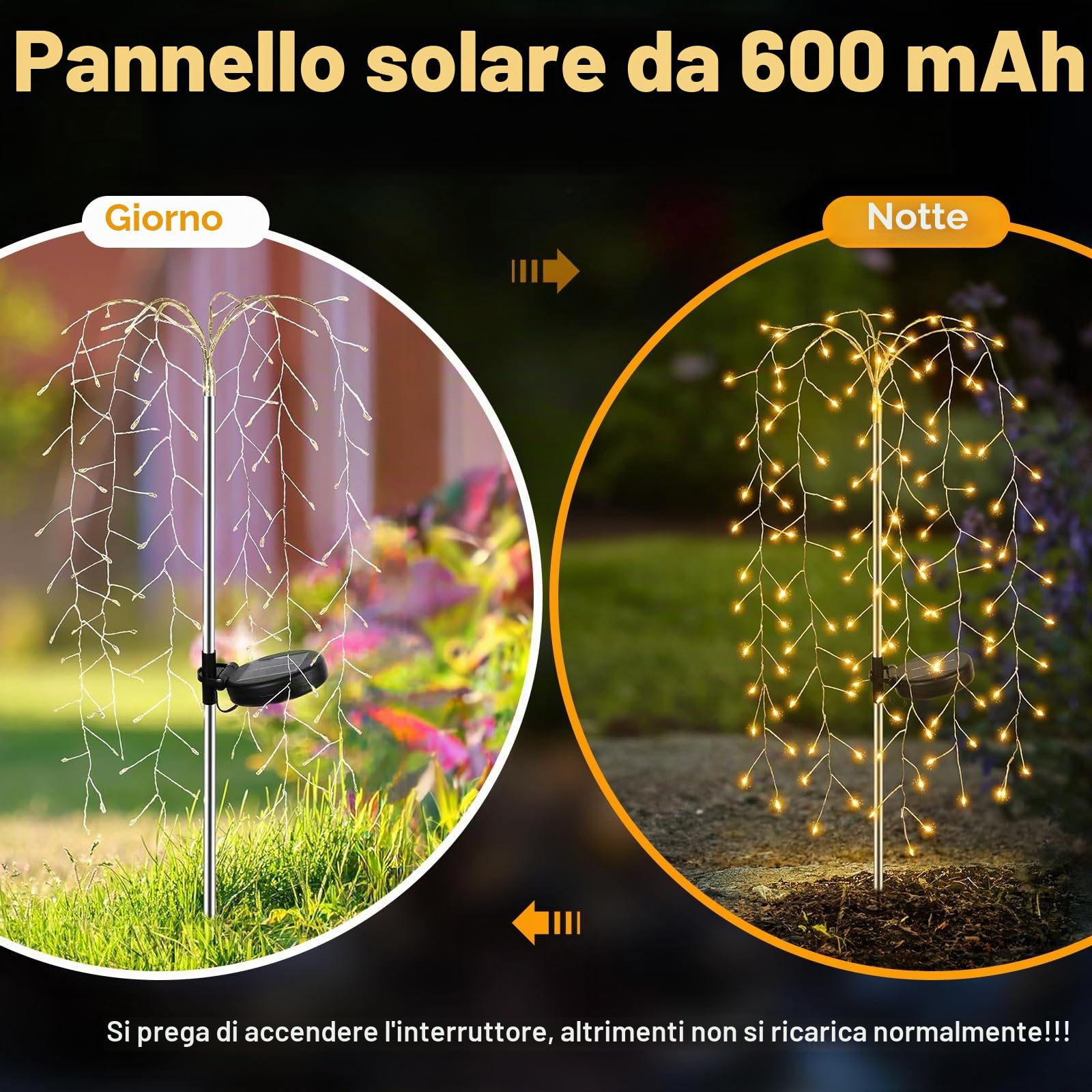 JIMACRO 2 Pezzi Luci Solari Giardino Esterno, 6 * 20LEDs Luci Solari per Albero di Salice, 8 modalità Impermeabile Fata Starburst Luci Solari per Decorazioni Giardino per Passerella Cortile Prato