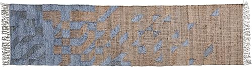 Bloomingville Alfombra de pasillo bordada de yute y algodón, color azul y natural