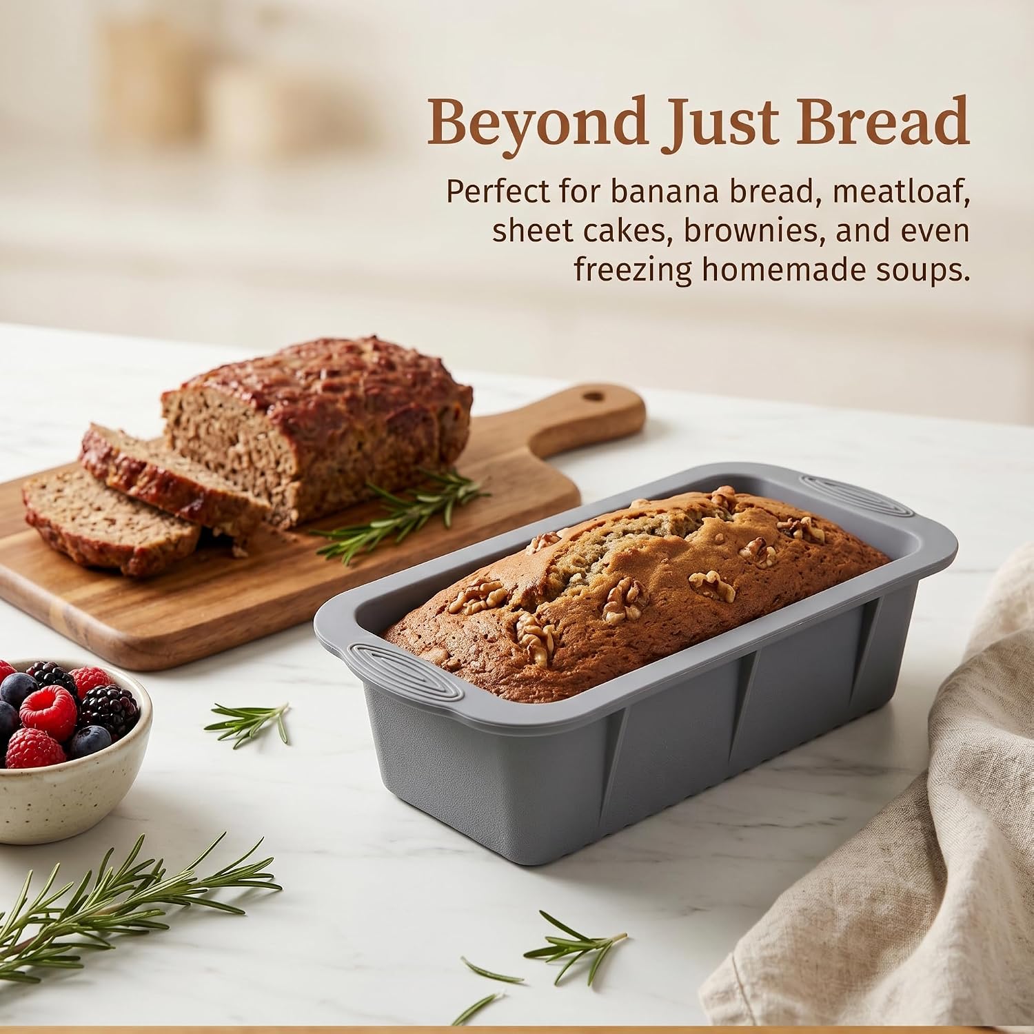 HOZEON 4 Pack Silicone Bread Pan, 10 x 5 Inch Nonstick Silicone Bread Loaf Pan, Nonstick Baking Mold for Baking, Homemade Bread, Cakes, Meatloaf, Brownies, Soap, Dishwasher Safe, 4 Colors