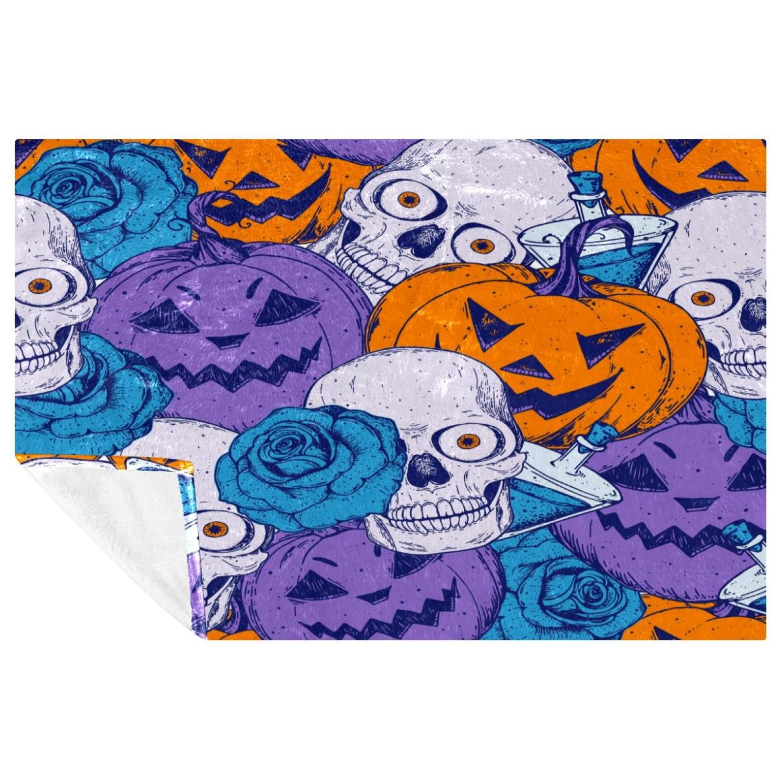Couverture pique-nique anti-froid bleue motif tête de mort
