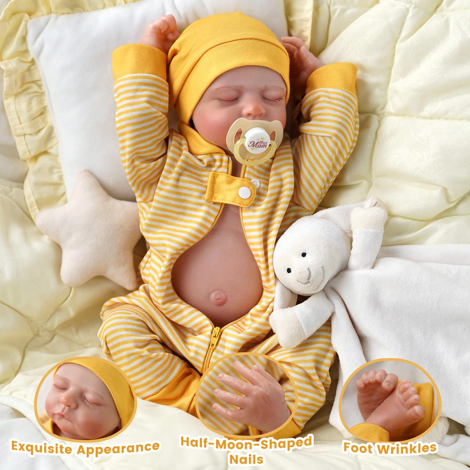 BABESIDE Reborn-Baby Junge – 20 Zoll weiche, Lebensechte Babypuppen, Vollvin-ylkörper, Real Reborn Puppe, Schlafender Junge, mit Geschenkbox für Kinder ab 3 Jahren