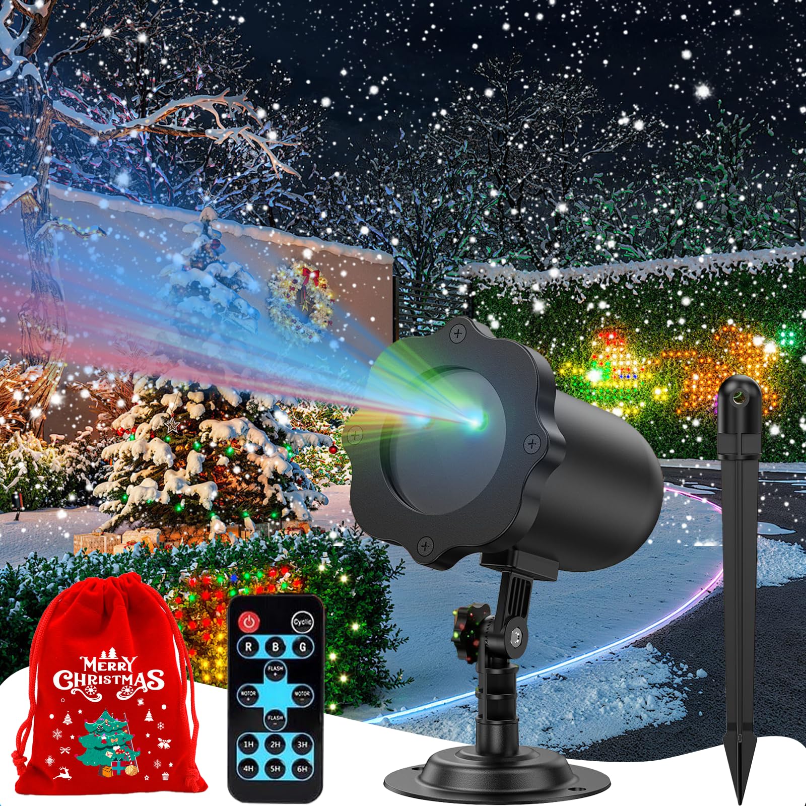Glsayzu Black Christmas Projector Outdoor, Moving Rgb Christmas Projector Light, Christma Lights Outdoor Projectors, 3 Colors Waterproof Ip65 For Xmas,New Year, Christma Garden Holiday Party