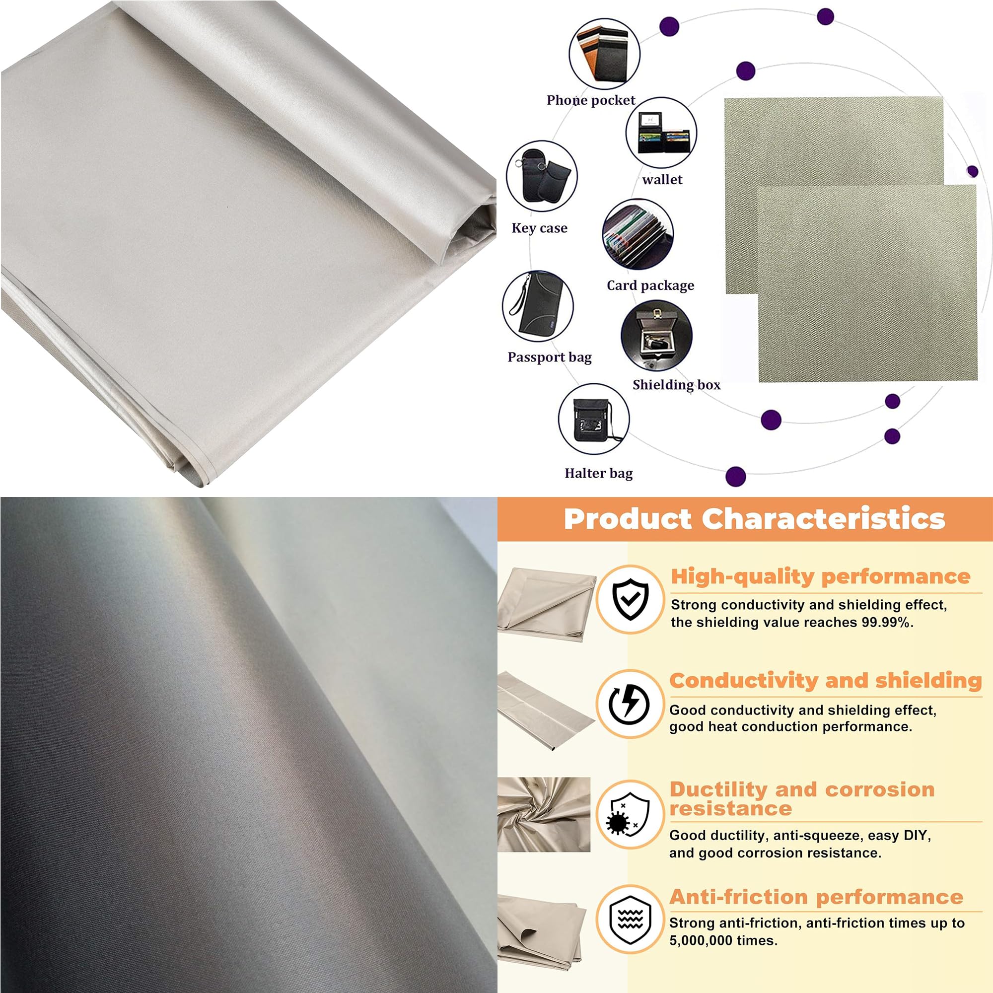 Tessuto Schermante EMF/RF Cyber NC-TF Faraday | Nichel Rame Taffettà | Rotolo Da 127 Cm X 0,3 M | Attenuazione 75-105dB