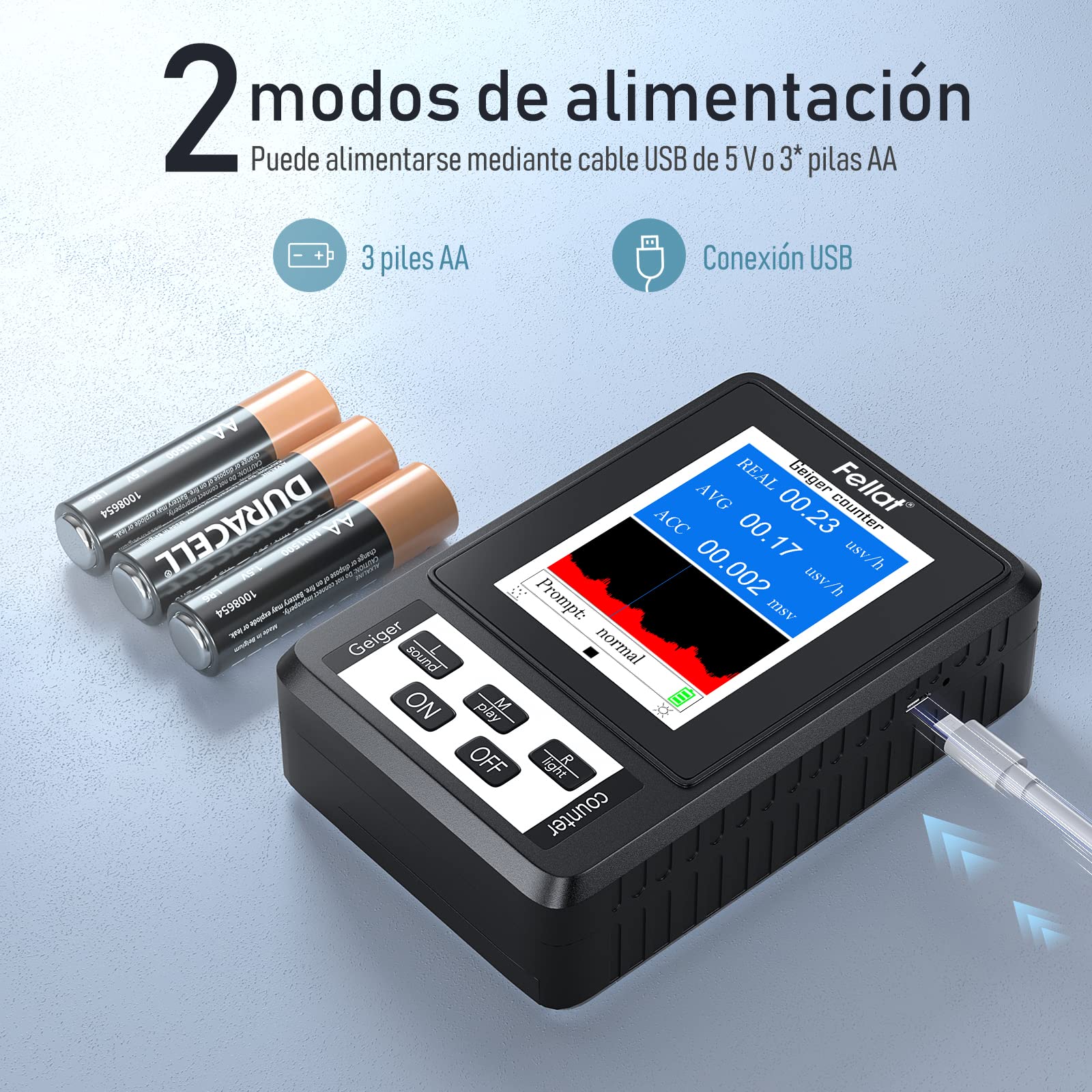 Detector de Radiación Nuclear Contador Geiger, Fellat Portátil Digital Dosimeter de Alta Sensibilidad Precisión Beta Gamma X-ray Monitor con Pantalla LCD Grande