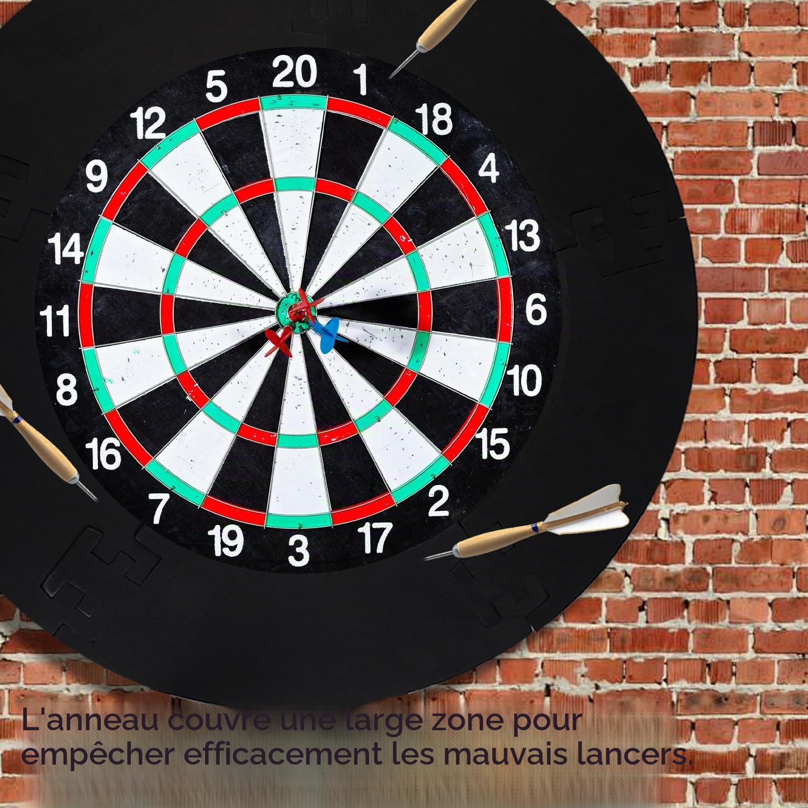 Lot de 5 anneaux de protection pour cible de fléchettes : surround, cadre de cible de fléchettes, pour le garage, protection murale, 44 x 13 x 3 cm – Noir