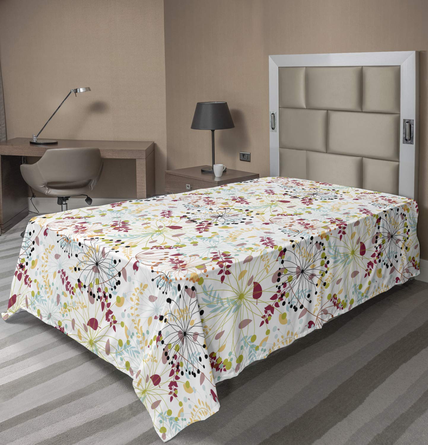 Ambesonne Floral Flat Sheet, Spring Petals Botanical Nature Inspired Beauty Seasonal Celebration of Mother Earth, Soft Comfortable Top Sheet Decorative Bedding 1 Piece, TwinXL Size, Multicolor