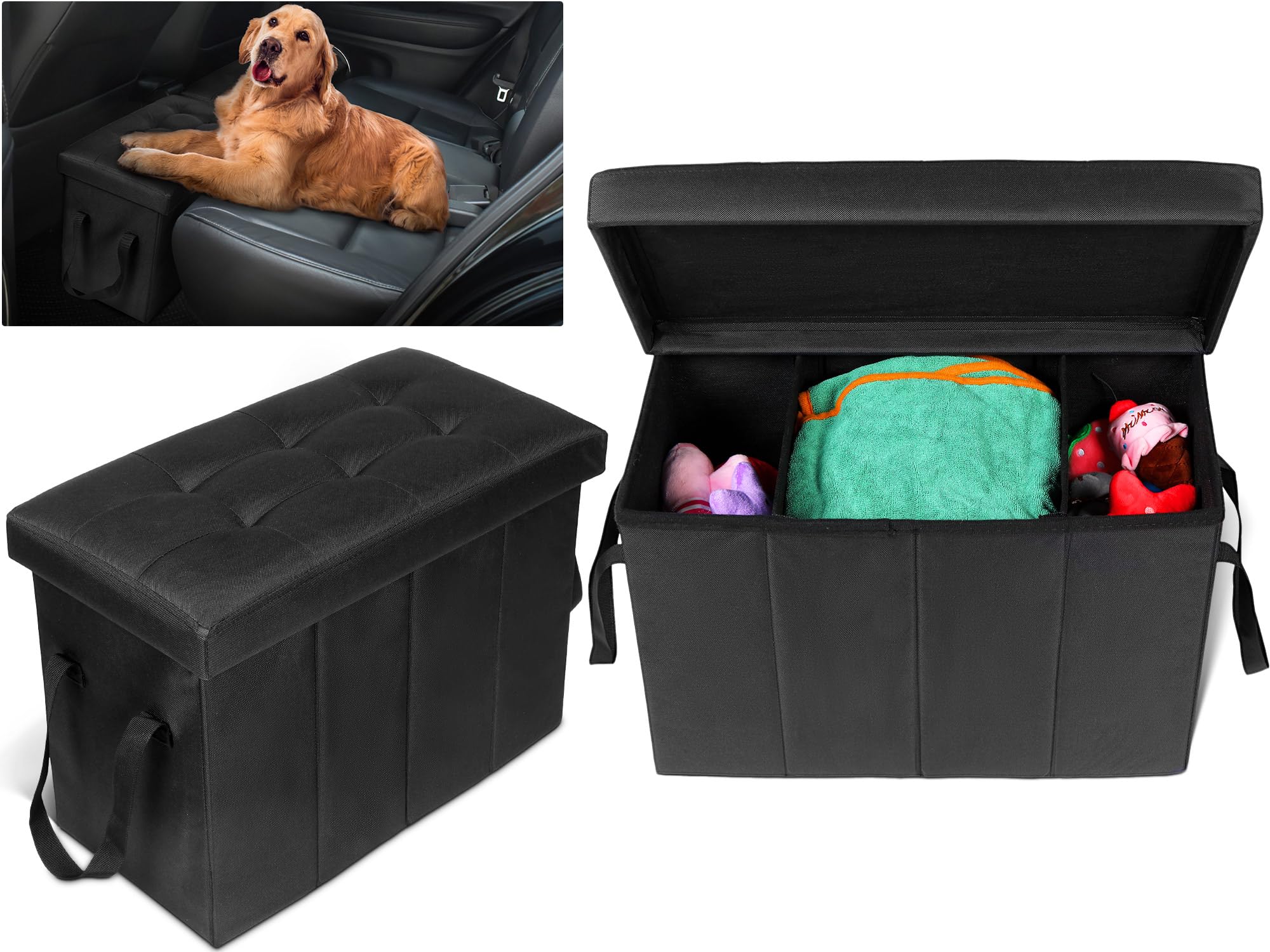 2 Pack Car Back Seat Extender for Dogs up to 300lbs Car Seat Gap Filler Back and Front Dog Car Seat Extender with Storage Prevent Your Dogs from Falling Off The Seat