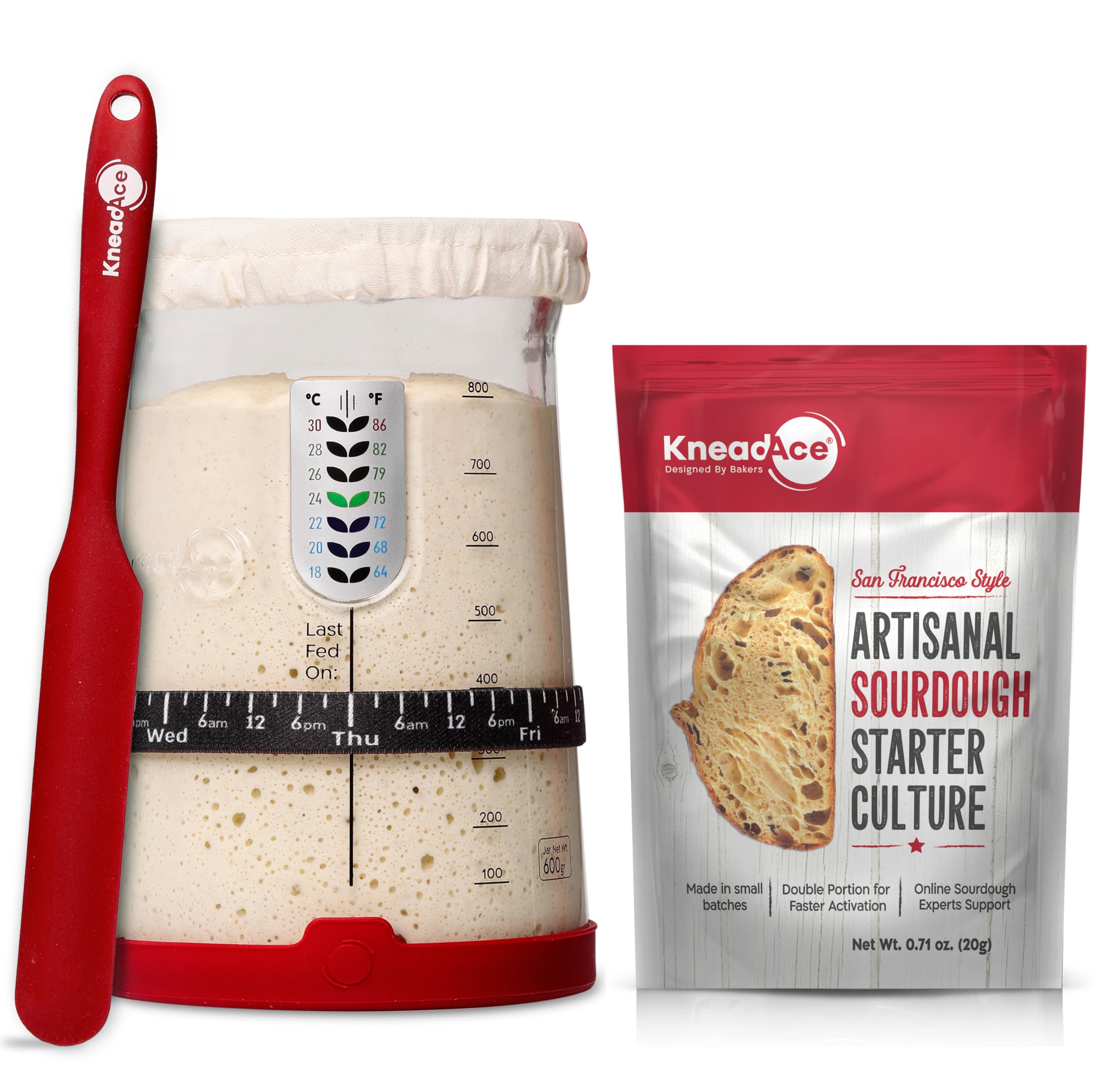 KneadAce Complete Sourdough Starter Kit, 24oz Sourdough Starter Jar