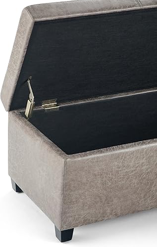 Miniatura 45 de Otomana rectangular de almacenamiento de cuero sintético Simpli Home Avalon., Madera, Gris pizarra Pizarra gris,Crema Satinado,Tanners Marrón,Negro