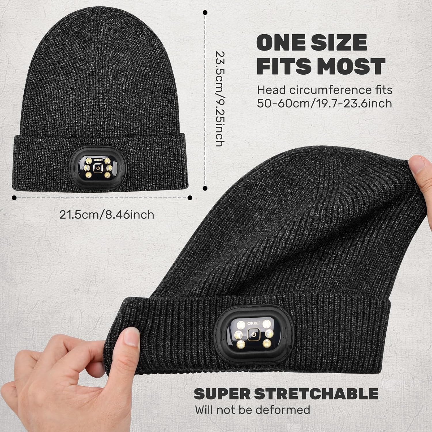 Unisex LED Beanie with Light, USB Rechargeable Headlamp Hat, Winter Gifts for Men Women Husband Him Slate Gray - Image 3