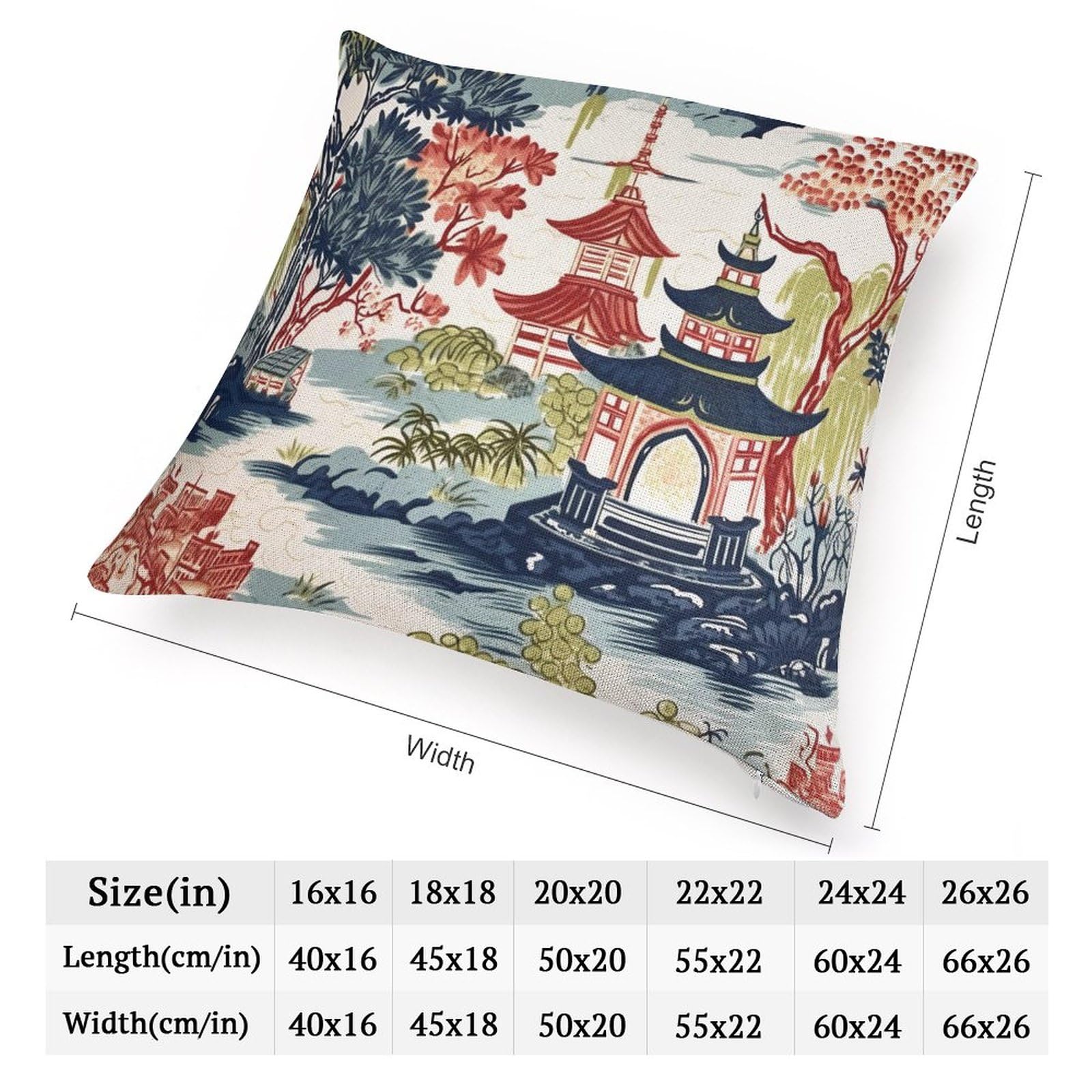 Federa decorativa per cuscino con pagoda cineserie blu, gialla e bianca, 45,7 x 45,7 cm, con cerniera, quadrata, per camera da letto, divano, caffè