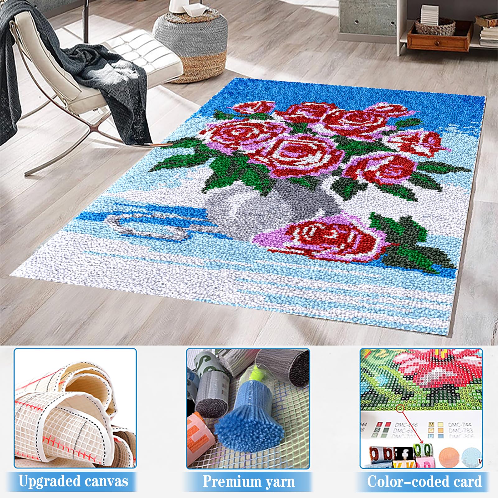 Zestaw haczyków zatrzaskowych dla dorosłych, zestaw do produkcji dywanów domowych, 130 x 150 cm zatrzask do dywanów, zestawy do haftu krzyżykowego, zestaw do robótek ręcznych szydełkowych