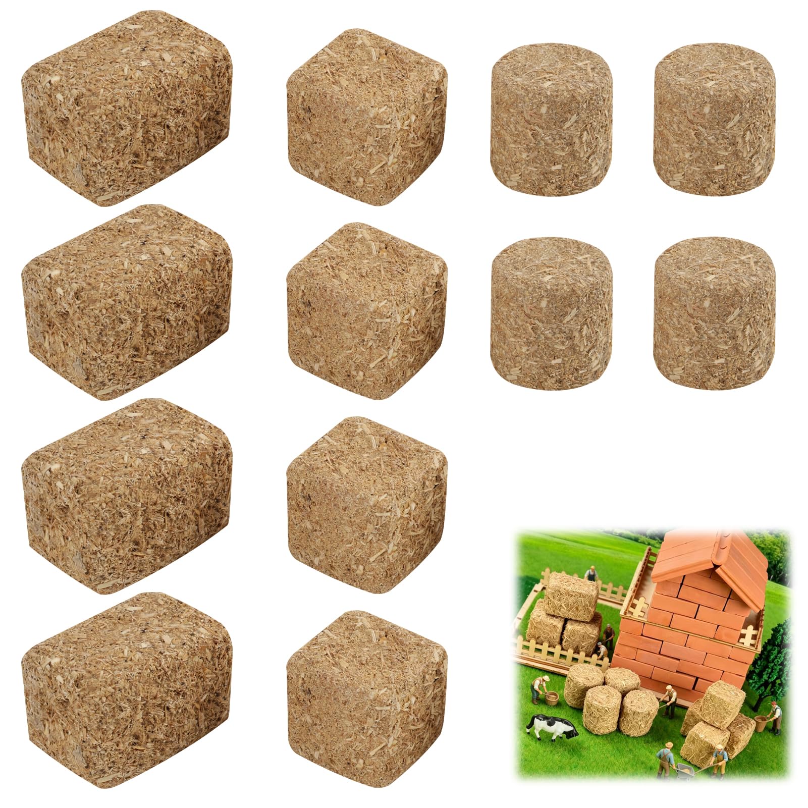 12Pcs Mini Hay Bales Haystack Decoration for Dollhouse Scene Toy Small Fake Straw Bales Miniature Haystack Decor Fall Village Tiny Haystack for DIY Craft Farm Model Table Toy
