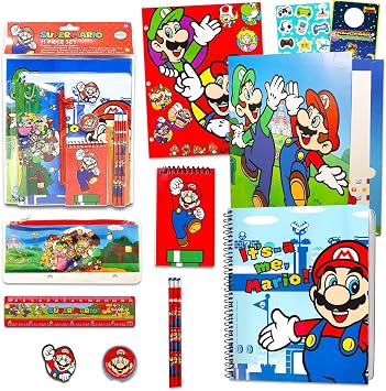 Super Mario School Supplies for Kids Bundle w Folders, Pencils, More