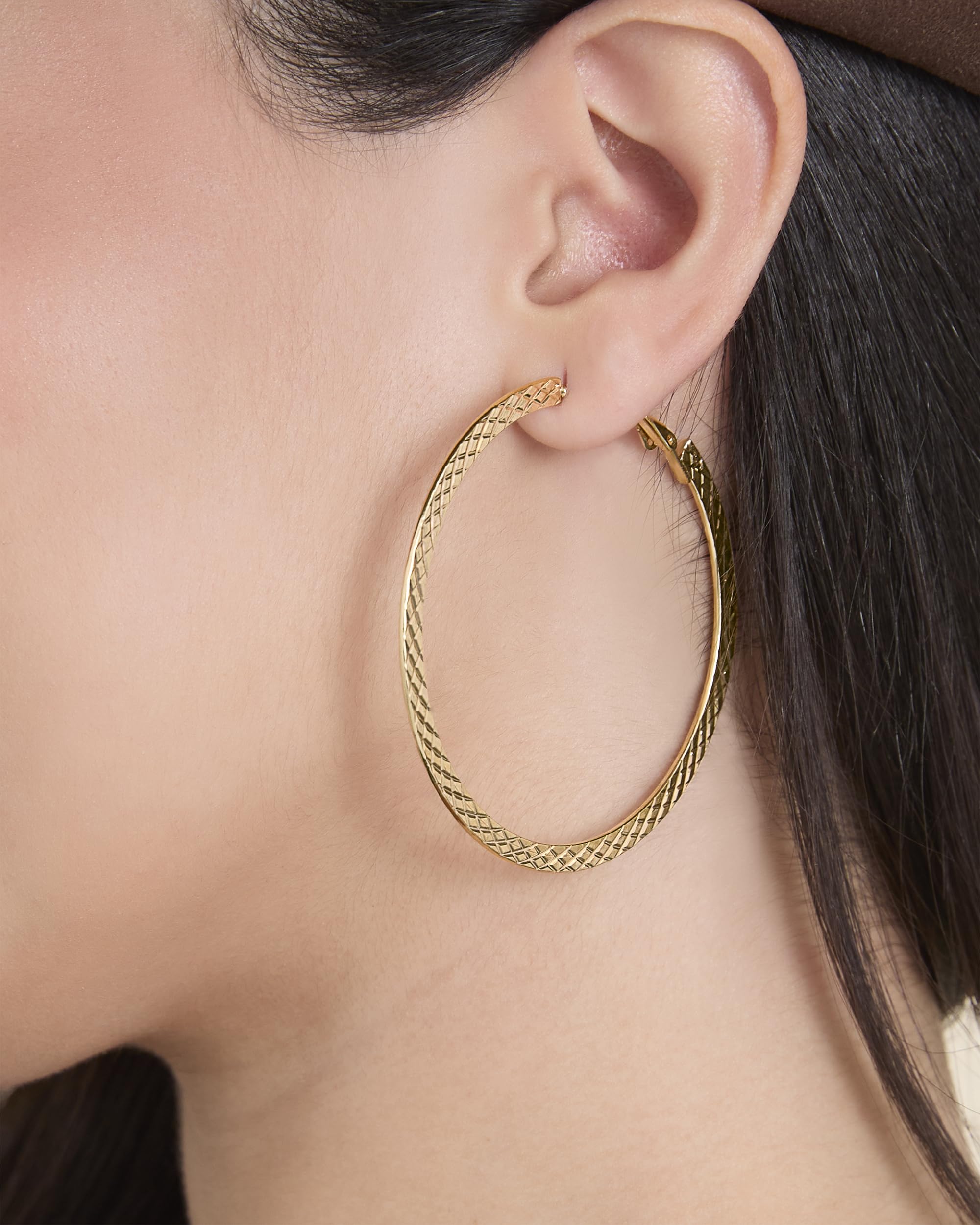 Jessica Simpson Flat Hoop Earrings for Women, Gold-Tone Large Hoops with Omega Back