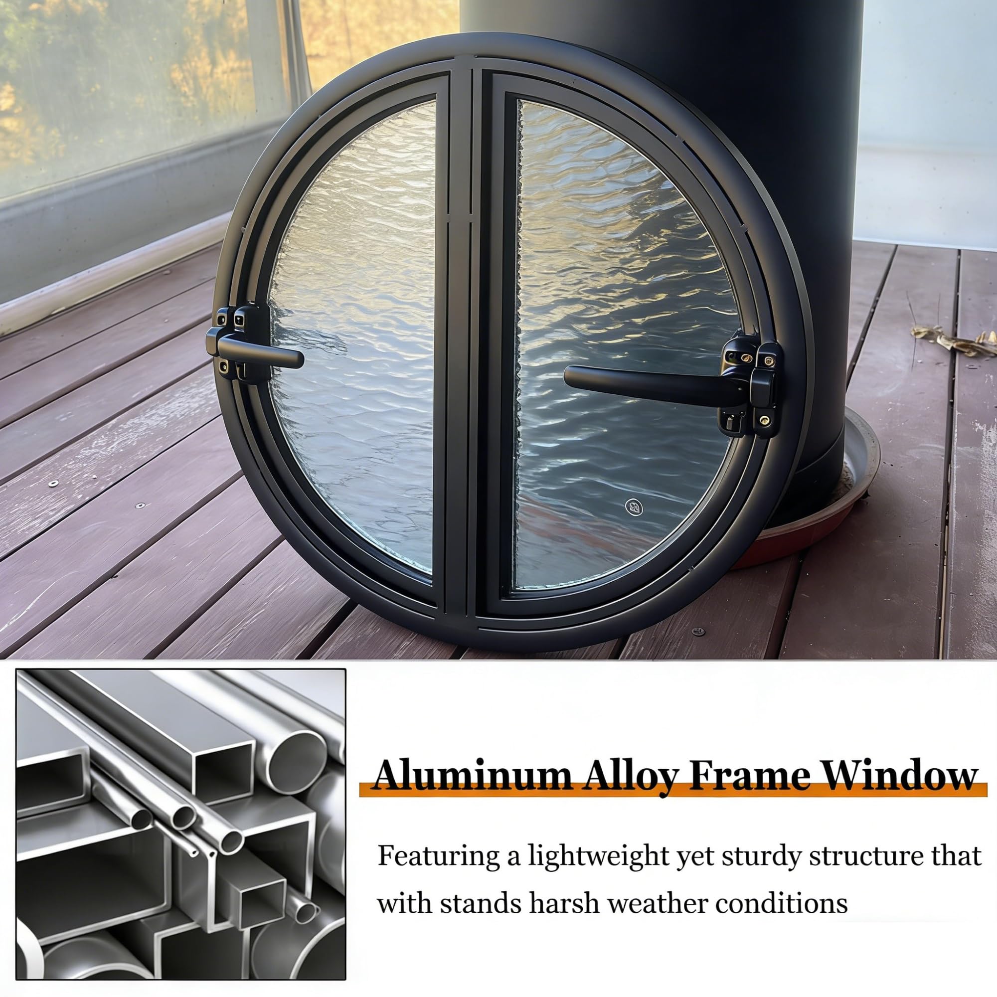 Ventana Ventana redonda abatible de doble apertura, ojo de buey empotrado personalizado 40‑120 cm con vidrio templado, repuesto para baños, cocinas, dormitorios y salas de estar(Black,87 cm/34.3 in)
