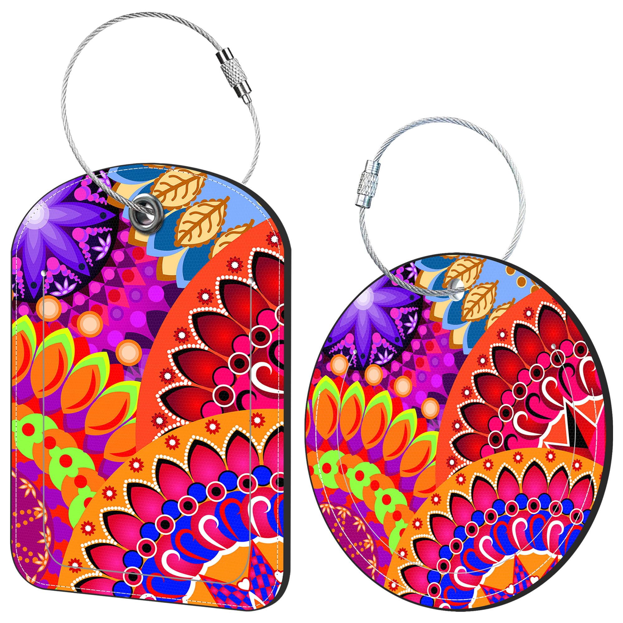 iapodiad 2 Pack Idea Luggage Tag for Suitcases Colorful Mandala Travel Leather Luggage Tags with Name Address Privacy Flap and Steel Loop Airport