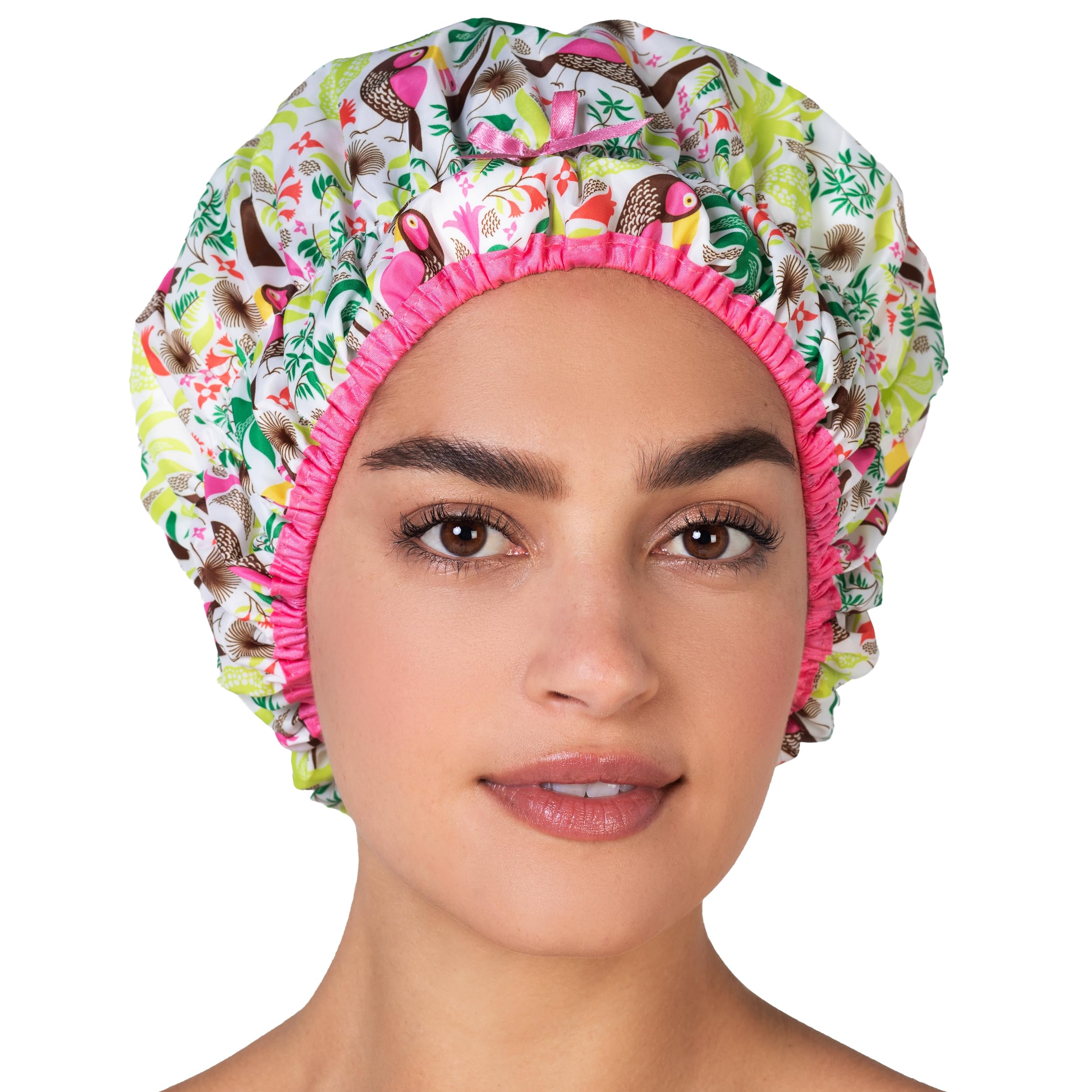 Betty Dain Fashionista Collection Mold Resistant Lined Shower Cap, Waterproof Exterior, PEVA Lining, Mold and Mildew Resistant, Oversized Design for All Hair Lengths, Elasticized Hem, Tropical-image-38