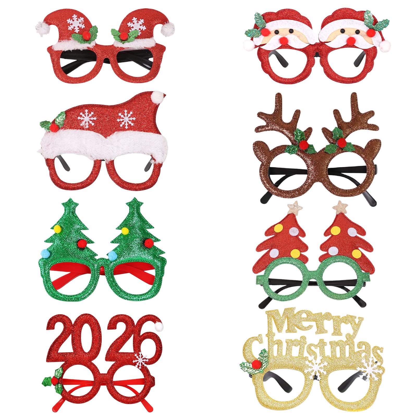 SSKHE 8 PCS Christmas Decorative Glasses, Different Patterns
