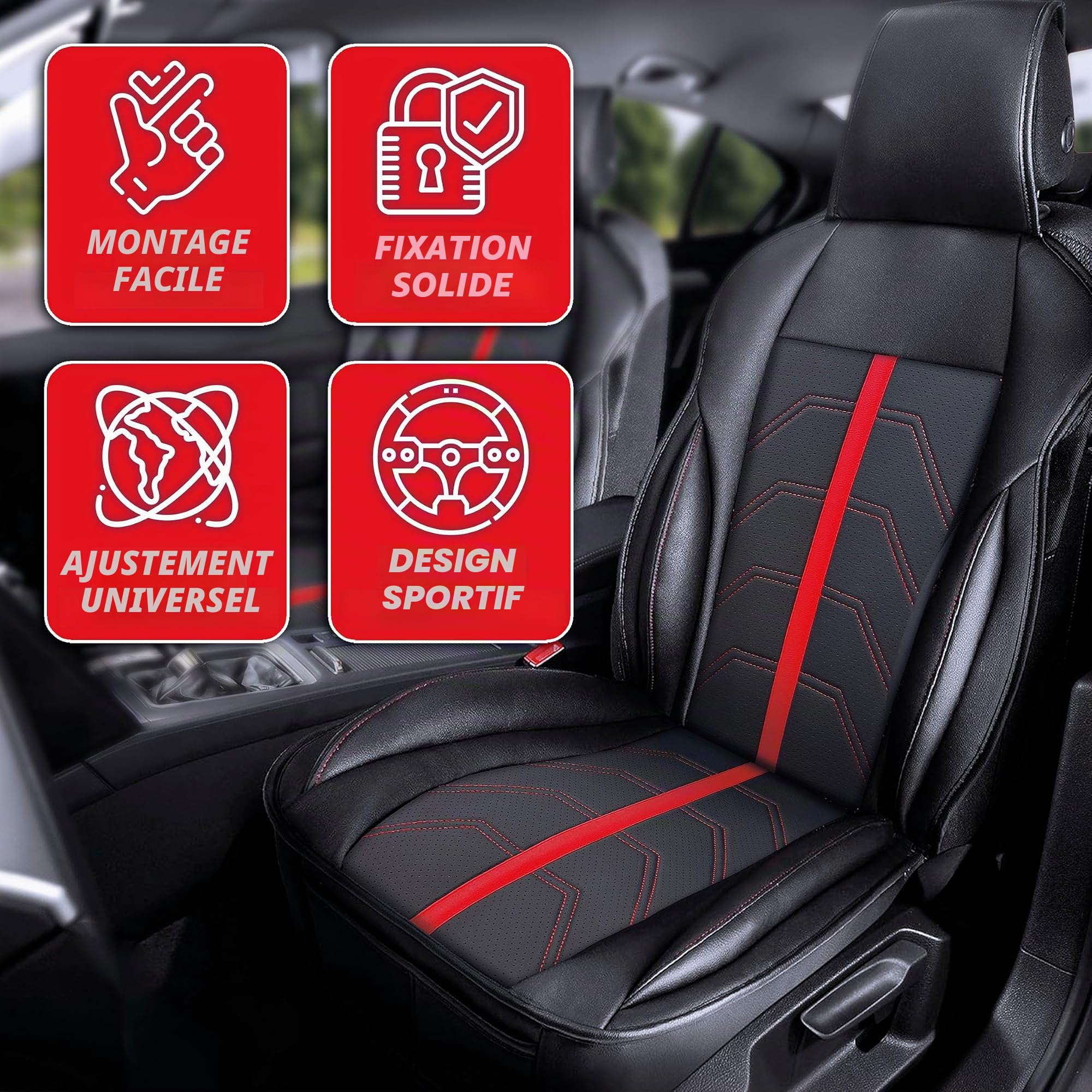 S SUMEX Dossier de siège de Voiture modèle Potenza Noir et Rouge Housse de Sport Universelle imperméable en Cuir synthétique
