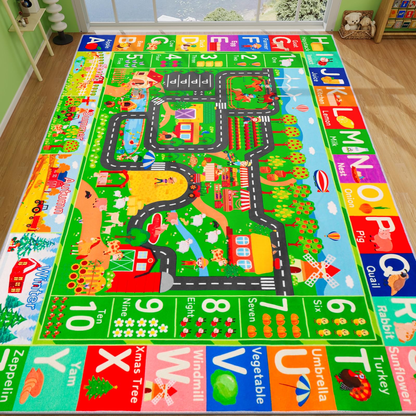 Non-slip Nylon Kids Rug DINSUMRUG Kids Play Mat - 150×100 CM ABC Farm ...