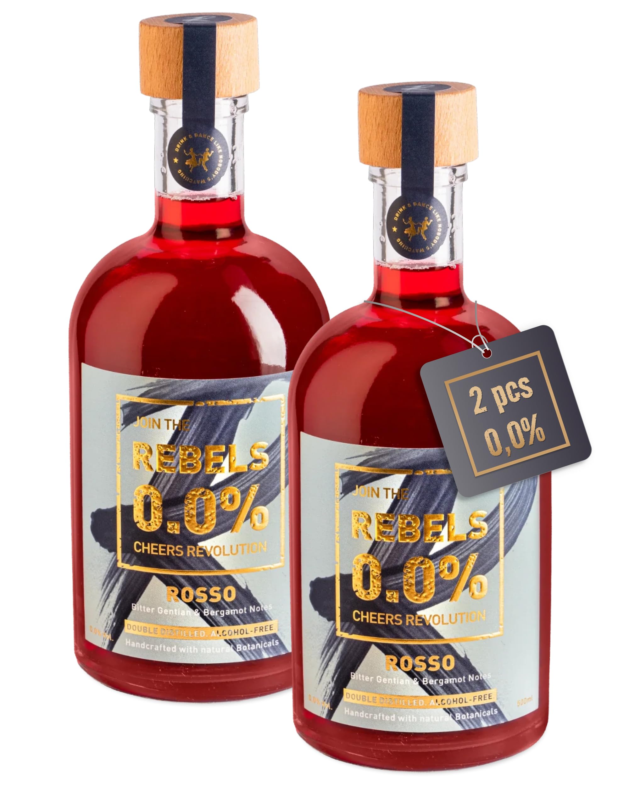 REBELS 0.0% Rosso Bundle 1.000 ml - Alkoholfreier Bitter Aperitif mit Trockenem Charakter, Beerennoten & Würze - Ohne Alkohol - Natürliche Botanicals - Doppelt Destilliert, Vegan
