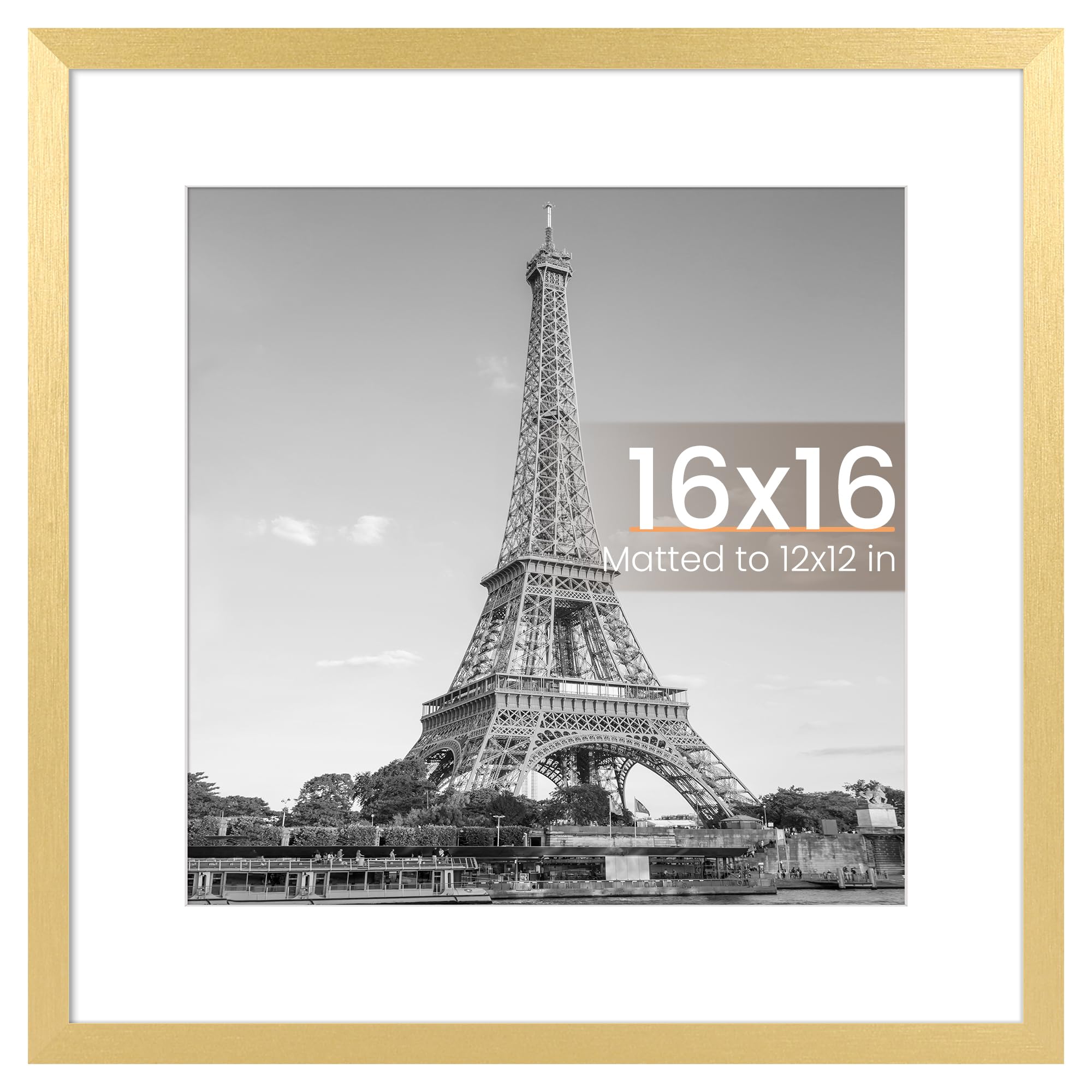 upsimples 16x16 Picture Frame, Wall Decor Photo Frames, Gold 1 Pack | 12x12 Square Frame with Mat for Gallery Wall, Family,Wedding,Baby,Dog,Dorm,Christmas