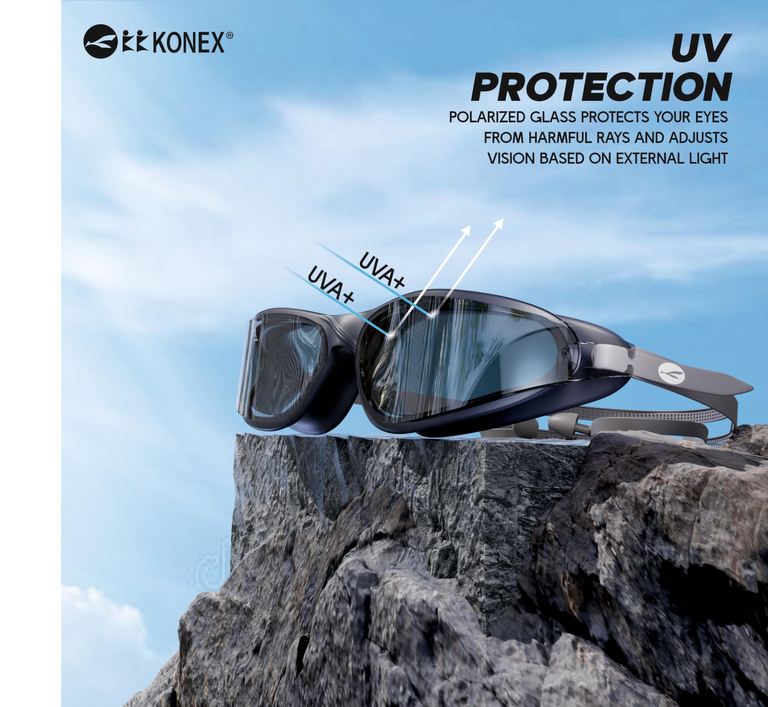 KONEX Eco Anti-Fog Swimming Goggles | Unisex | UV Protection | Black