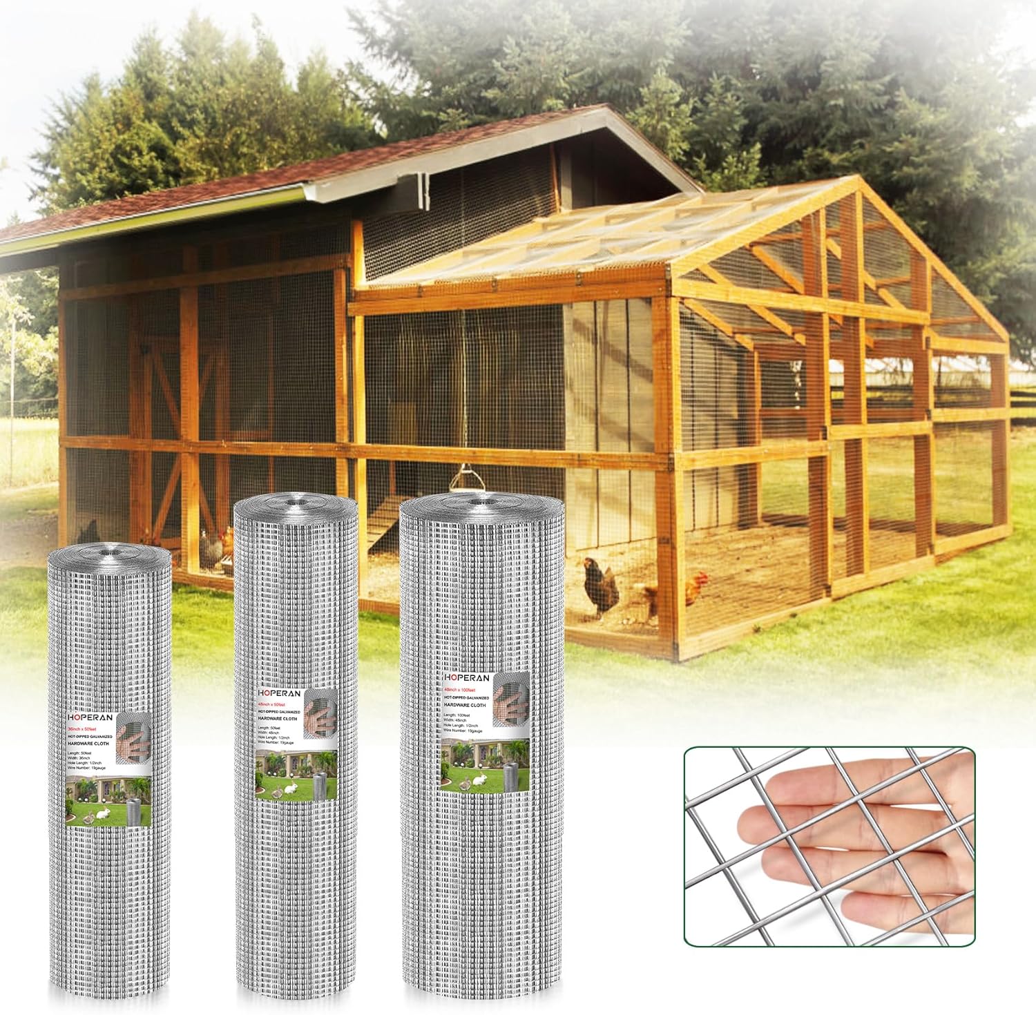 HOPERAN Hardware Cloth 1/2 inch 36 x 100 Ft 19 Gauge Chicken Wire Mesh- Hot Dip Galvanized Chicken Wire Fencing - Wire Fence Mesh Roll for Garden Fencing Chicken Coop & Pet Enclosures